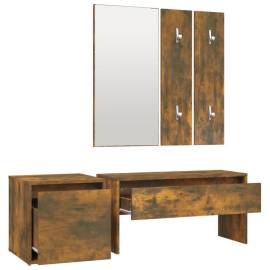 Set de mobilier pentru hol, stejar fumuriu, lemn prelucrat, 5 image