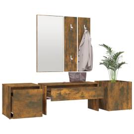 Set de mobilier pentru hol, stejar fumuriu, lemn prelucrat, 4 image