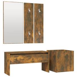 Set de mobilier pentru hol, stejar fumuriu, lemn prelucrat, 2 image