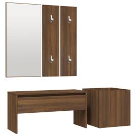 Set de mobilier pentru hol, stejar maro, lemn prelucrat, 2 image