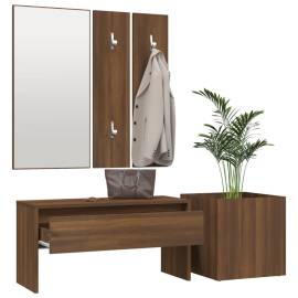 Set de mobilier pentru hol, stejar maro, lemn prelucrat, 4 image