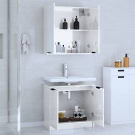 Set dulap de baie, 2 piese, alb extralucios, lemn prelucrat, 3 image