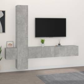 Set dulap tv, 5 piese, gri beton, lemn prelucrat