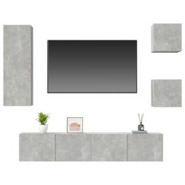Set comodă tv, 5 piese, gri beton, lemn prelucrat, 4 image