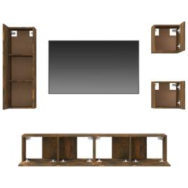 Set dulap tv, 5 piese, stejar fumuriu, lemn prelucrat, 6 image