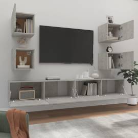 Set dulapuri tv, 6 piese, gri beton, lemn prelucrat, 3 image