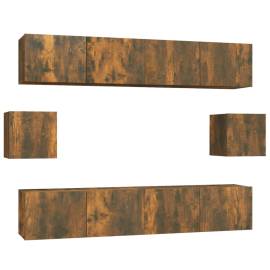 Set dulapuri tv, 6 piese, stejar fumuriu, lemn prelucrat, 2 image