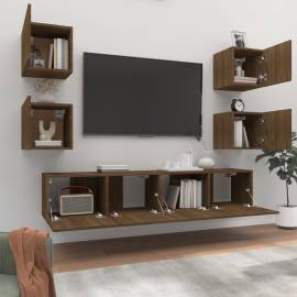 Set dulapuri tv, 6 piese, stejar maro, lemn prelucrat, 3 image