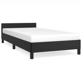 Cadru de pat cu tăblie, negru, 80x200 cm, piele ecologică, 2 image