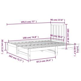 Pat de zi extensibil, alb, 2x(90x190) cm, lemn masiv de pin, 9 image