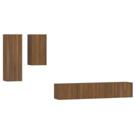 Set dulap tv, 4 piese, stejar maro, lemn prelucrat, 2 image