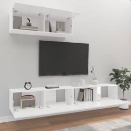 Set dulapuri tv, 3 piese, alb extralucios, lemn prelucrat, 3 image