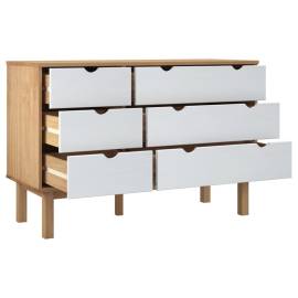 Comodă cu sertar, maro și alb, 113,5x39,5x73 cm, lemn masiv pin, 4 image