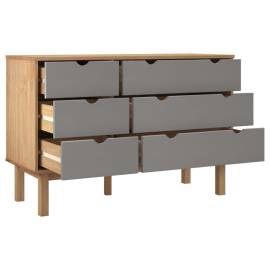 Comodă cu sertar, maro și gri, 113,5x39,5x73 cm, lemn masiv pin, 4 image