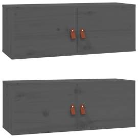 Dulapuri de perete 2 buc. gri, 80x30x30 cm lemn masiv de pin, 2 image