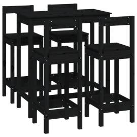 Set mobilier de bar, 5 piese, negru, lemn masiv de pin, 2 image