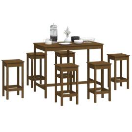 Set mobilier de bar, 7 piese, maro miere, lemn masiv de pin, 6 image