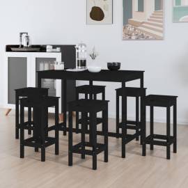 Set mobilier de bar, 7 piese, negru, lemn masiv de pin, 5 image
