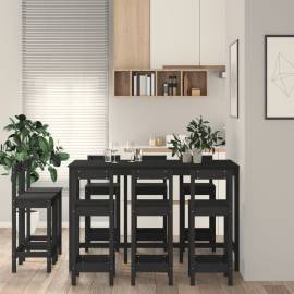 Set mobilier de bar, 9 piese, negru, lemn masiv de pin, 6 image