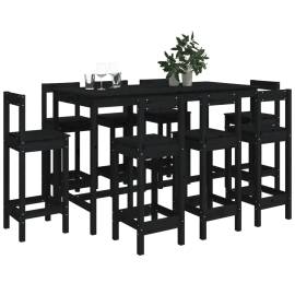 Set mobilier de bar, 9 piese, negru, lemn masiv de pin, 7 image