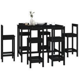 Set mobilier de bar, 7 piese, negru, lemn masiv de pin, 7 image