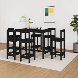 Set mobilier de bar, 7 piese, negru, lemn masiv de pin, 6 image