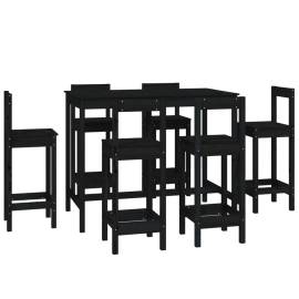 Set mobilier de bar, 7 piese, negru, lemn masiv de pin, 2 image