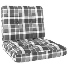 Perne de canapea din paleți, 2 buc., gri model carouri, 2 image