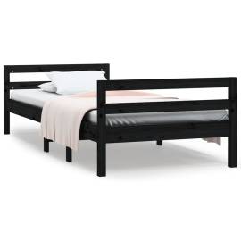Cadru de pat, negru, 75x190 cm, lemn masiv de pin, 2 image