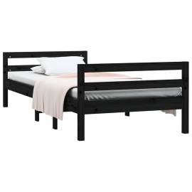 Cadru de pat, negru, 90x190 cm, lemn masiv de pin, 3 image