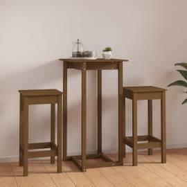 Set mobilier de bar, 3 piese, maro miere, lemn masiv de pin, 3 image