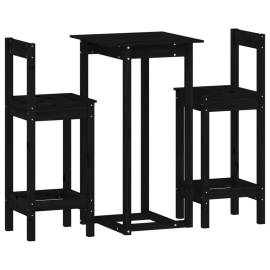 Set mobilier de bar, 3 piese, negru, lemn masiv de pin, 2 image