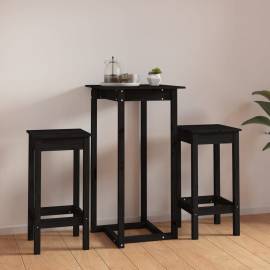 Set mobilier de bar, 3 piese, negru, lemn masiv de pin, 3 image