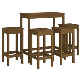 Set mobilier de bar, 5 piese, maro miere, lemn masiv de pin, 2 image