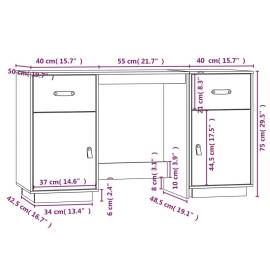Birou cu dulapuri, alb, 135x50x75 cm, lemn masiv de pin, 10 image