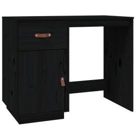 Birou cu dulapuri, negru, 135x50x75 cm, lemn masiv de pin, 7 image