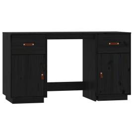 Birou cu dulapuri, negru, 135x50x75 cm, lemn masiv de pin, 2 image