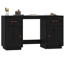 Birou cu dulapuri, negru, 135x50x75 cm, lemn masiv de pin, 4 image