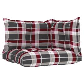 Perne pentru canapea din paleți, 3 buc, roșu, model carouri, 2 image