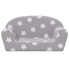 Canapea pentru copii 2 locuri, gri deschis cu stele, pluș moale, 3 image