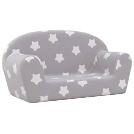 Canapea pentru copii 2 locuri, gri deschis cu stele, pluș moale, 2 image