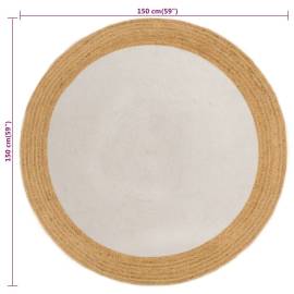 Covor împletit, alb și natural, 150 cm, iută și bumbac, rotund, 6 image