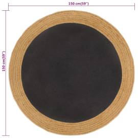 Covor împletit, negru și natural, 150 cm, iută / bumbac, rotund, 6 image