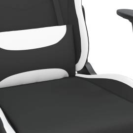 Scaun de gaming pivotant cu taburet, negru și alb, textil, 7 image