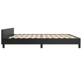 Cadru de pat cu tăblie, negru, 200x200 cm, piele ecologică, 6 image