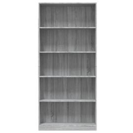Bibliotecă 5 niveluri gri sonoma 80x24x175 cm lemn compozit, 4 image