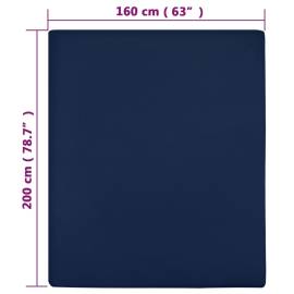 Cearșaf de pat cu elastic, 2 buc, bleumarin, 160x200 cm, bumbac, 4 image