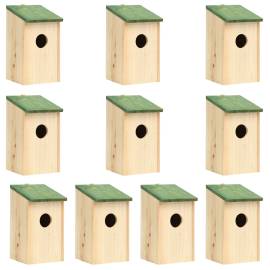 Căsuțe de păsări,10 buc., 12x12x22 cm, lemn masiv de brad