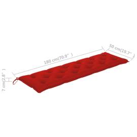 Pernă pentru bancă de grădină, roșu, 180x50x7 cm, textil, 5 image