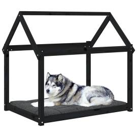 Pat pentru câini, negru, 111x80x100 cm, lemn masiv de pin, 4 image